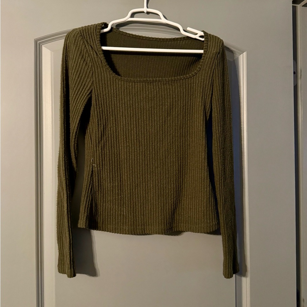 Olive Green Ribbed Long Sleeve Top